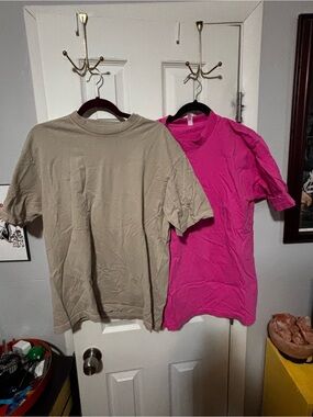 Los Angeles Apparel Short Sleeve Tees - Hot Pink & Beige